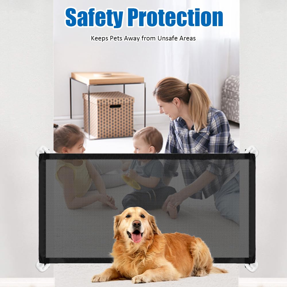 Barrière De Sécurité Pour Chien, 110 X 72 Cm Barrière De Sécurité Pour Chien Avec 4 Crochets Adhésifs,sans Perçage Pour Enfant Chiens Chats (Noir