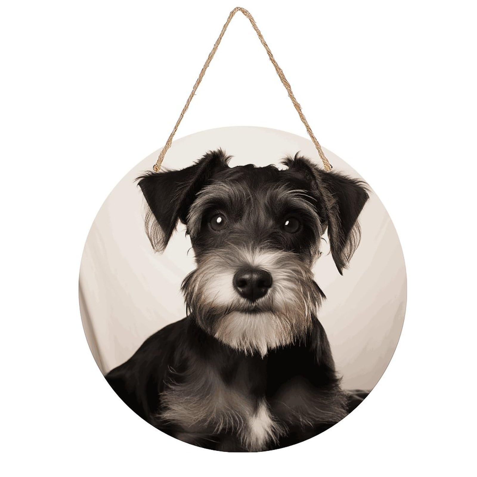 FekiLoot Cute Schnauzer Wall Art Decor Rustic Vintage Hanging Wall Sign Aesthetic Welcome Door Sign with Rope, Round Wood Walls Decoration Picture for Home Front Door 7.9x7.9 in