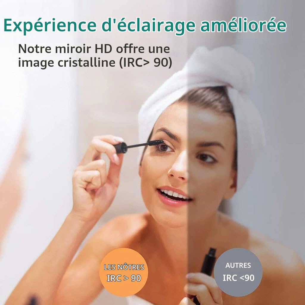 Miroir De Salle De Bain LED Ovale，Moderne Miroir Illumination Salle de Bain avec Cadre en Aluminium Doré,Miroir Mural,Désembuage,Dimmable,3 Couleur,Mémoire,IP44 Miroir (Doré, 50 * 70cm)