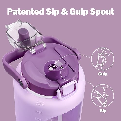 Miniatura 3 de Botella de agua de vidrio de 72 onzas con popote 2 en 1 y tapa de chug, botella de vidrio motivacional grande con marcador de capacidad y funda de