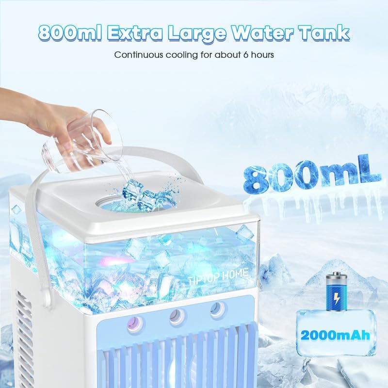 Portable Air Conditioners, 5 in 1 Rechargeable Mini Air Conditioner Evaporative Personal Cooler Humidifier with App Control, 800ML Mini AC Desktop Cooling Fan for Office Tent Bedro image 1