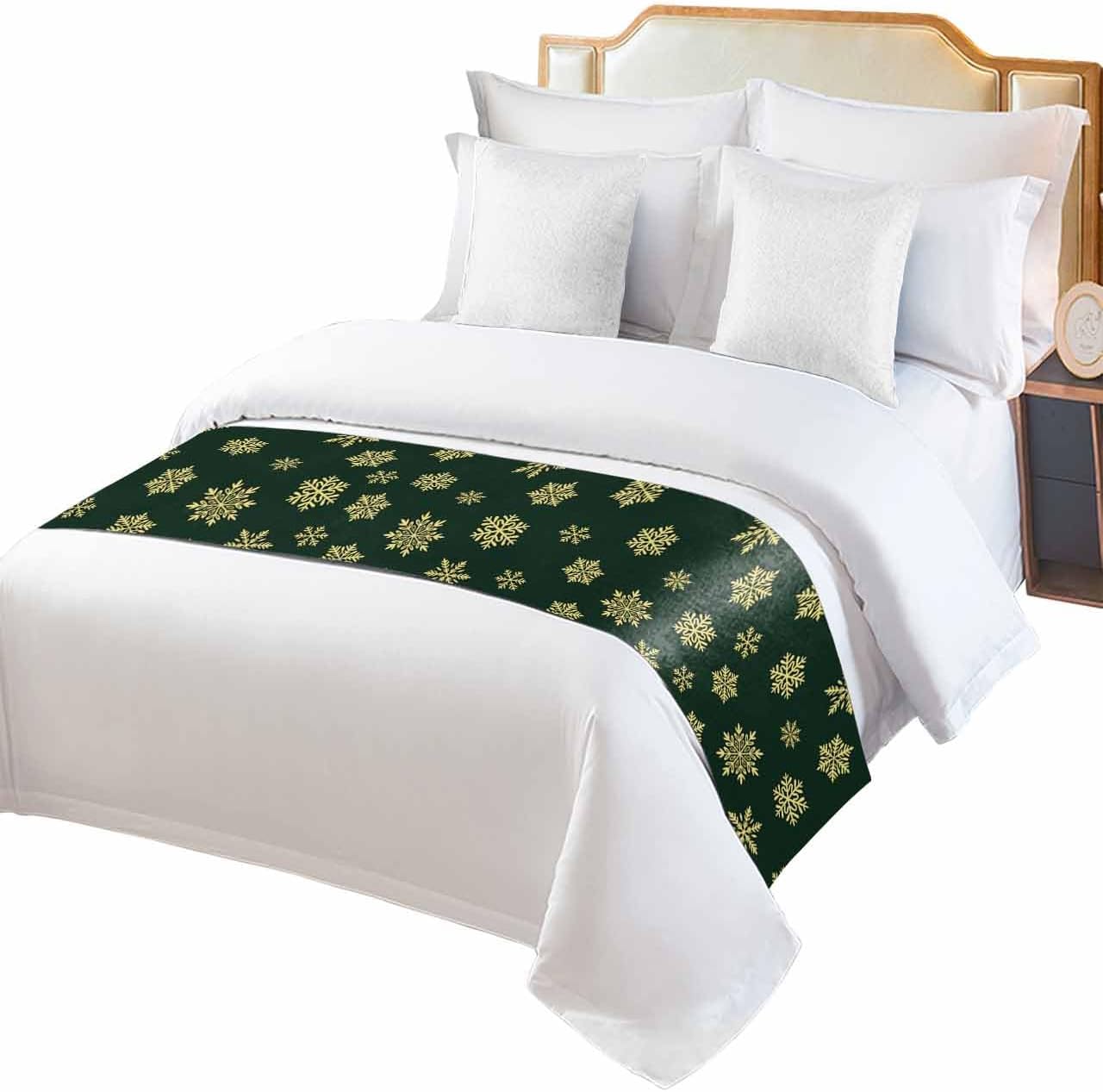 Christmas Bed Runner Scarf Christmas Cute Gnome Xmas Tree Bird Snowflake Bedding Scarf Decorative Bed Runners Cover for Home Bedroom Hotel Wedding Room Bed Scarf for Foot of Bed King 102x20in