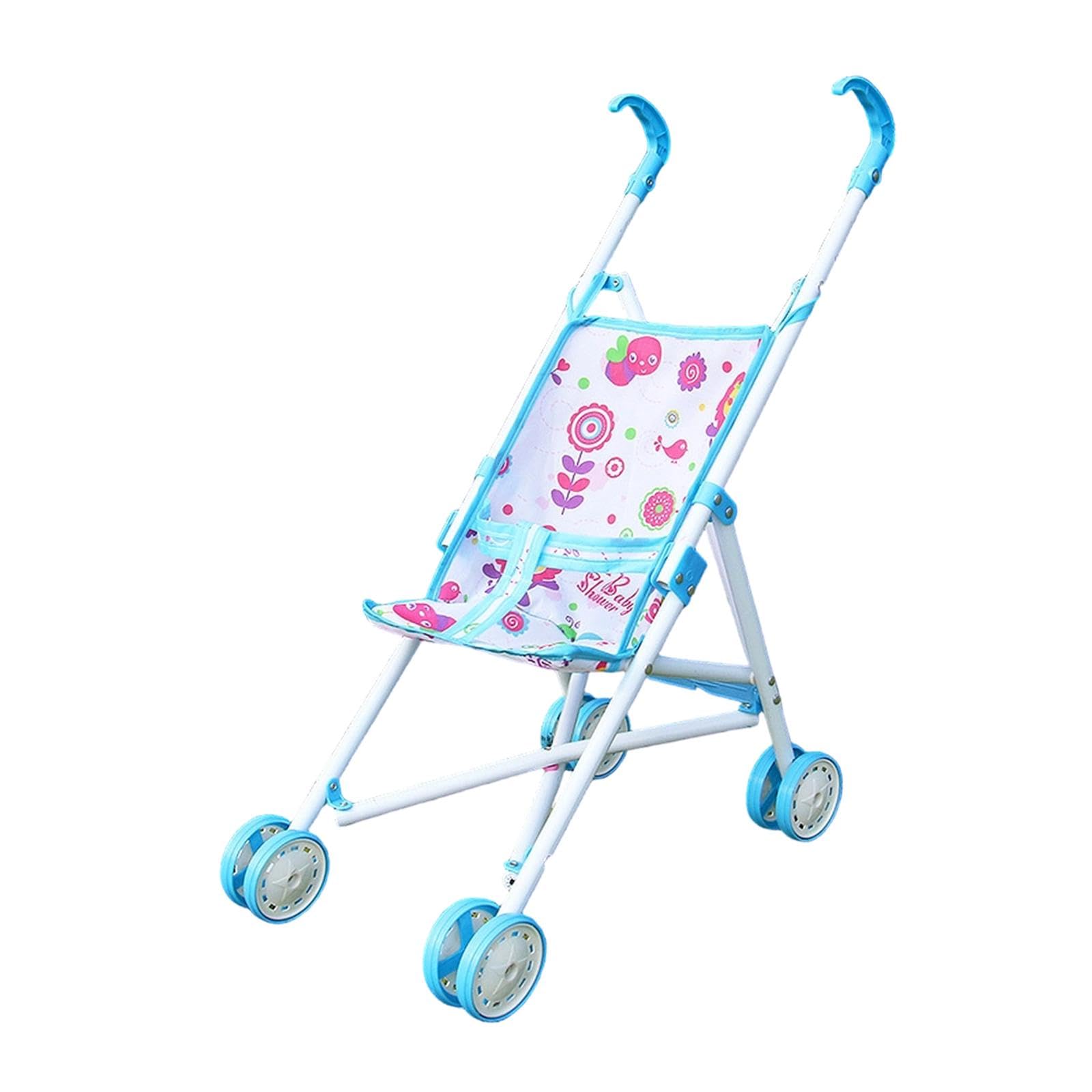 F Fityle Doll Pram Portable Foldable Doll Stroller Early Development Interactive Toy Pretend Play Baby Pushchair for Children Ages 3+ Girls Toddlers, Blue