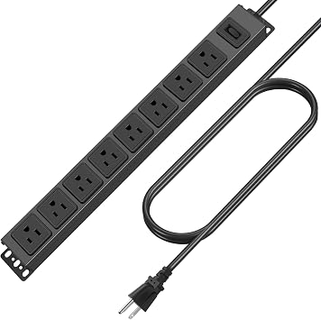 HHSOET Magnetic Mount Power Strip, 8 Outlet Mountable Socket, Metal Heavy Duty Surge Protector, Gaming Table Outlet, Easy to Fix Without Drilling or Taping, 10FT Extension Cord.Black