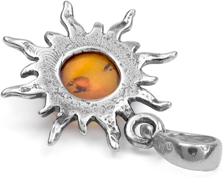Ian and Valeri Co. Amber Sterling Silver Flaming Sun Pendant Necklace 18 Inches