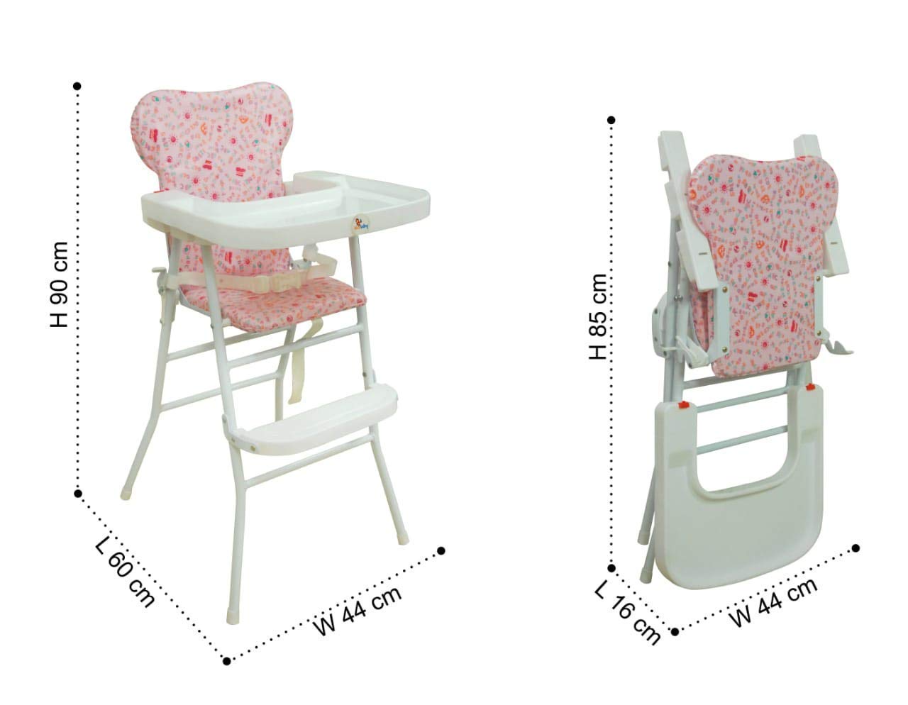 ZOSHOMI Mealtime High Chair with Soft Cushion and Protection Belt for Baby (Pink) 1