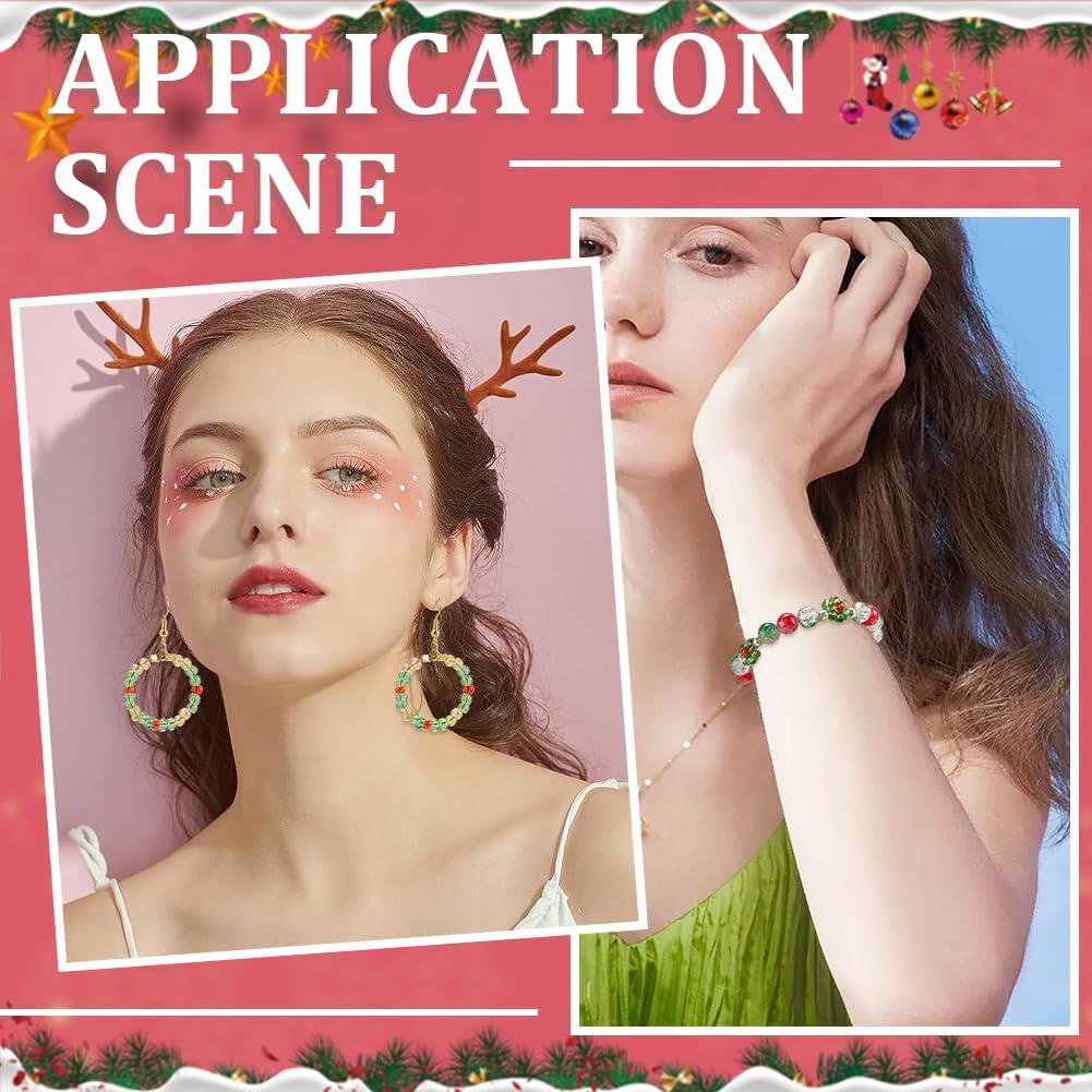 SUNNYCLUE 1 Box About 200g 6/0 4mm Christmas Seed Beads Mini Glass Beads Transparent Red Green Color Round Loose Spacer Bead Bulk for Jewelry Making Diy Bracelet Necklace Chocker Party Crafts Supplies - Image 5