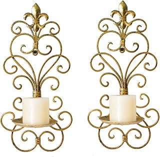 Wall Sconces Candle Holder Set of 2, Metal Wall Decorations Hanging Wall Mounted Candle Sconces for Living Room Dining Room (Gold)