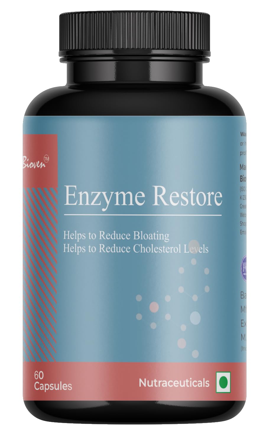 Biovencer Enzyme Restore | Provides Enzymes Found in Uncooked Food | Helps to Reduce Indigestion | Highly Concentrated | Have High Activity Level | Pack of 60 Veg Capsules