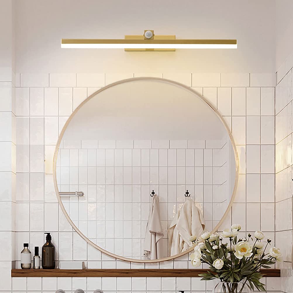 Luz de Espejo de baño con Interruptor y Sensor de Movimiento Luz de gabinete LED Lámpara de Pared de latón Lámpara de Espejo de tocador Luz Neutra 4000K, 16W / 73CM (7W / 33CM) The New