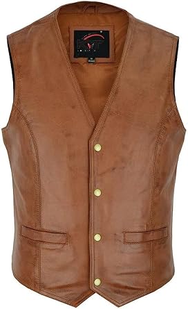 Mens Classic Club Leather Vest Motorcycle Leather waistcoat vest with Concealed Carry Pockets