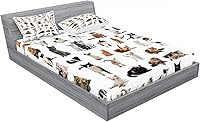 Vista 254 de Lunarable Grey Fitted Sheet & Pillow Sham Set, Pattern with Random Footprints Paw Traces Pet Legs Friendly Cats and Dogs, Decorative Printed 3 Piece