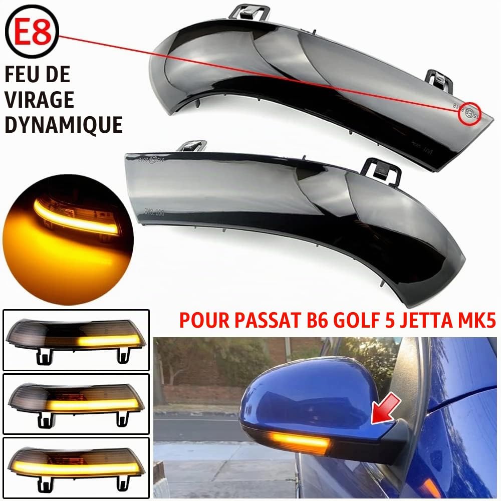 Indicateur de Miroir Dynamiques LED Clignotant pour Golf 5 6 GTI MK5 Jetta Passat B5.5 B6 Sharan,pour Skoda Superb B5 (Jaune (Noir))