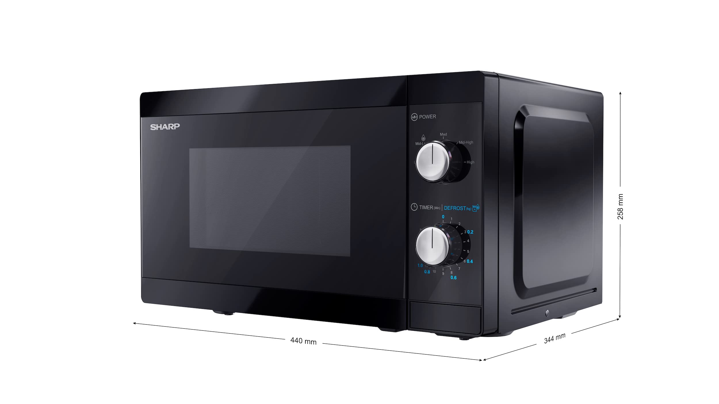 SHARP MS01E Mikrowelle (Mikrowelle: 800W, 5 Leistungsstufen, Auftaufunktion, Abmessungen: 440x258x344cm), schwarz