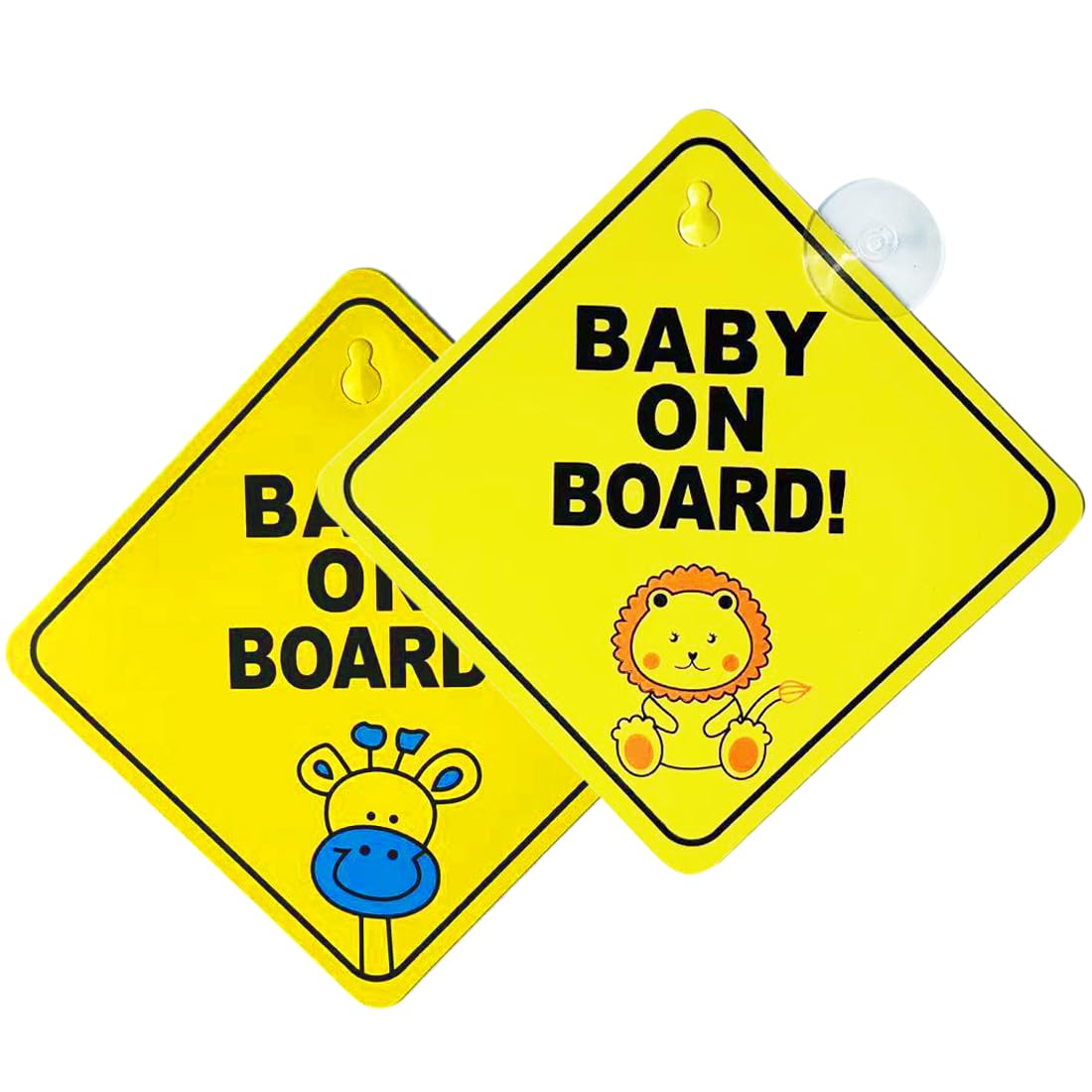 RAMGLYO Baby on Board Car Warning Signs - 2 Pcs 5"x5" Reusable Safety Signs with Suction Cups, Durable Baby in Car Window Cling Decal