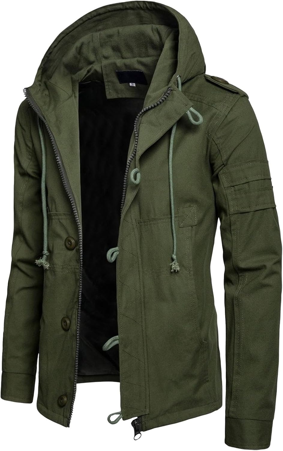 Men's Canvas Cotton Military Field Jacket Casual Outdoor Fall Jacket with Removable Hood Stylish Outerwear