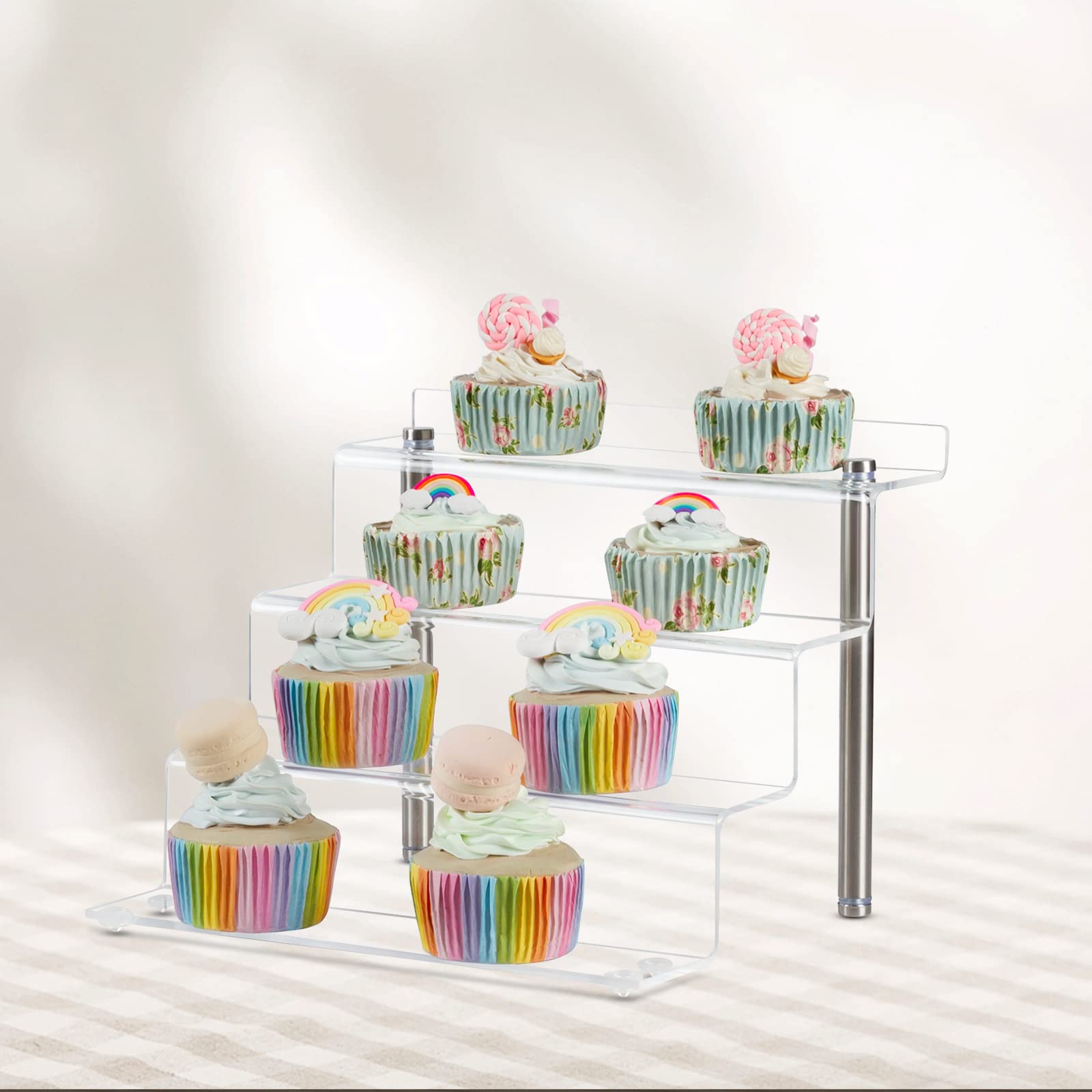 CECOLIC Acryl displaystandaard, transparante display riiser standaard, 4-stappen acryl riiser plank voor popfiguren, cupcake, dessert, parfum, nagellak, specerij - 22,8 x 21 x 17,8 cm (klein, 2 stuks