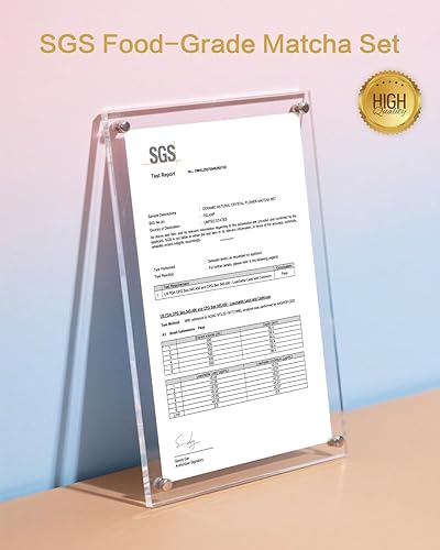 Miniatura 3 de Juego de matcha de flores de cristal natural, 4 piezas de grado alimenticio con cuenco con boquilla, batidor de matcha, cuchara y soporte de