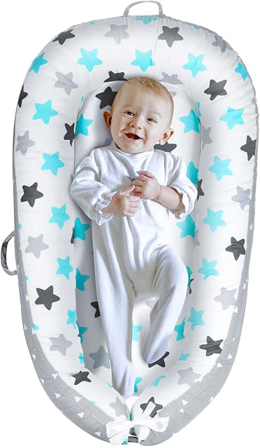 Yoocaa Baby Nest, Baby Nest Pod for Newborn, Portable Breathable Cotton Baby Lounger for Napping and Traveling(Blue Star)