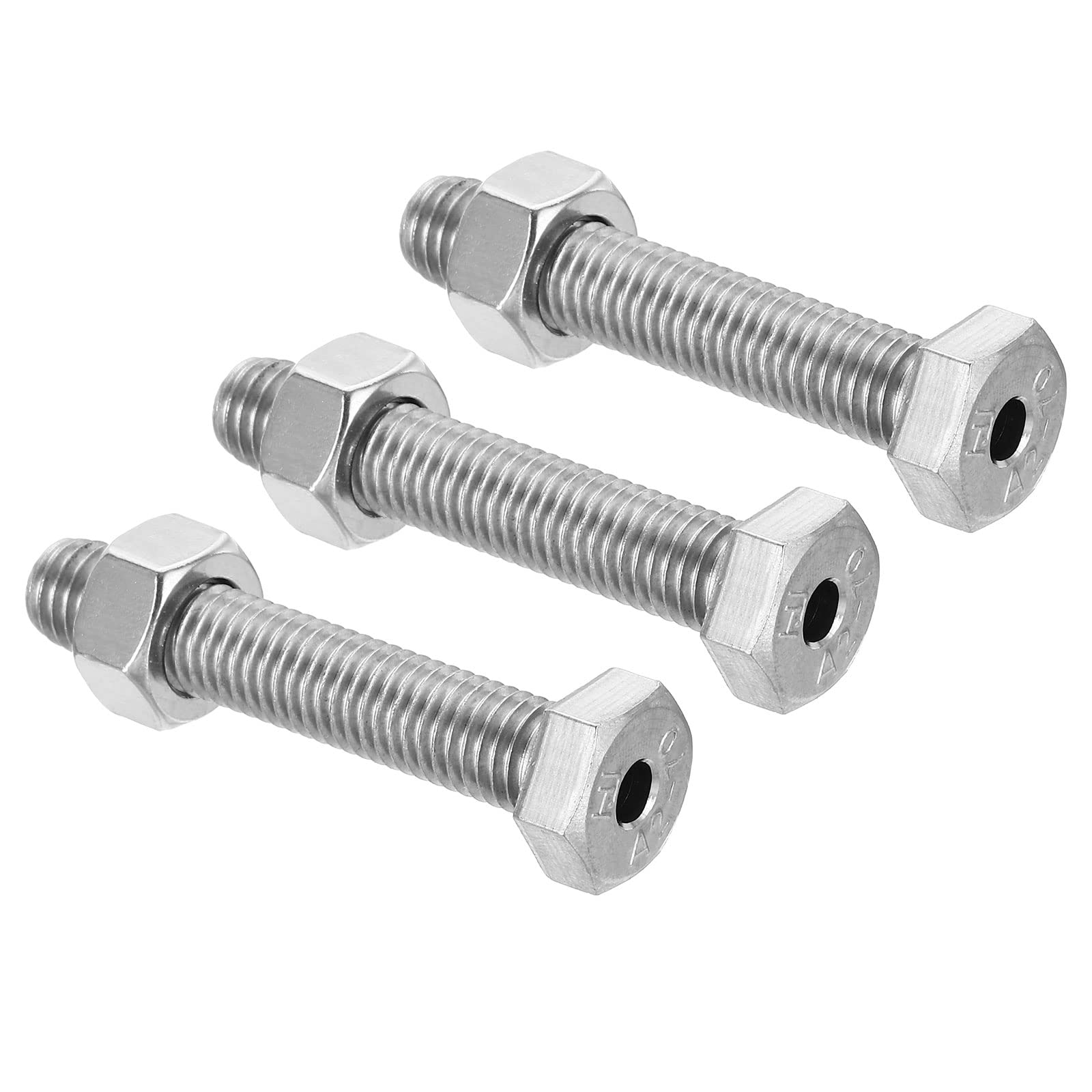 PATIKIL M10x55mm Hollow External Hexagon Screw, 3 Set Cylindrical Lamp Threading Socket Screws Through Hole Bolt with Nut 304 Stainless Steel