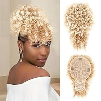 Vista 10 de Extensión de cola de caballo afro rizada Fayasu para mujeres negras, con cordón, cola de caballo con cabello rizado y flequillo, extensión