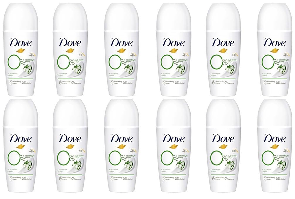 12x Dove Deodorant Roll-on Gurkenduft mit 1/4 Pflegecreme 0% Aluminiumsalze, 50ml (12er Pack)