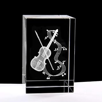 XINDAM 3D Violin Paperweight Laser Etched in Crystal Glass Cube Music Graduation Christmas Birthday Valentines Day