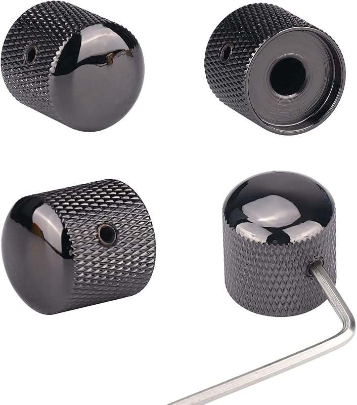 4 pomos de metal para guitarra, color negro, control de velocidad, tono de volumen, perilla de cúpula con llaves Allen y tornillos para Fender Telecaster Gibson Les Paul accesorios para bajo de guitarra eléctrica (níquel negro)