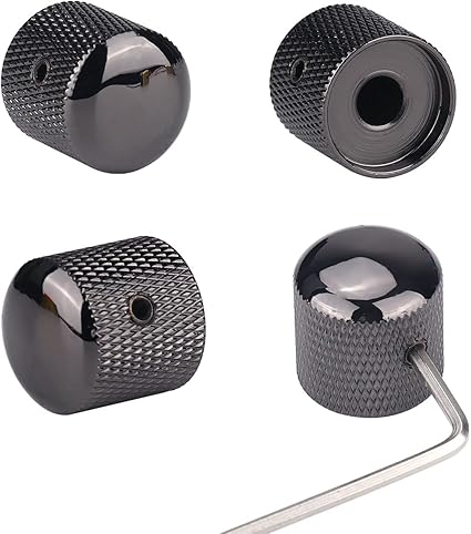 4Pcs Metal Guitar Knobs Black Volume Tone Speed Control Dome Knob with Allen Keys Screws for Fender Telecaster Gibson Les Paul Electric Guitar Bass Accessories (Black Nickel)