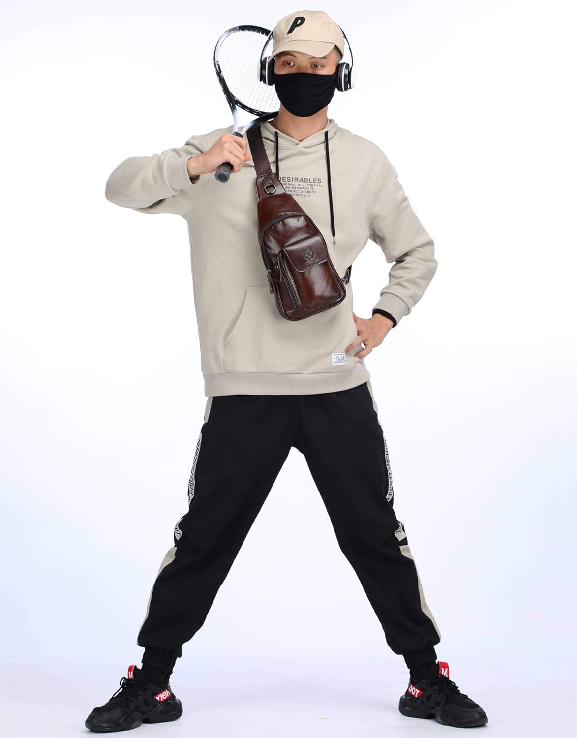 BULLCAPTAIN Mens Leather Crossbody Bag Shoulder Sling Bag Casual Daypacks Chest Bags for Travel Hiking Backpacks - Image 2