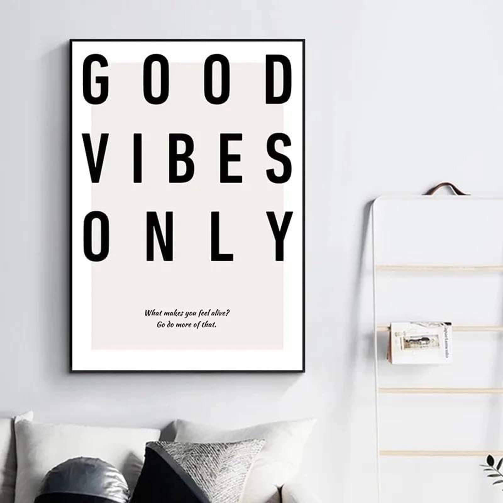 AWKFHF Minimalist Black and White Motivational Quotes Letter Good Vibes Only Canvas Pictures No Frame Painting Poster Art Print Living Room Bedroom Wall Decoration (40 x 60 cm, without Frame)