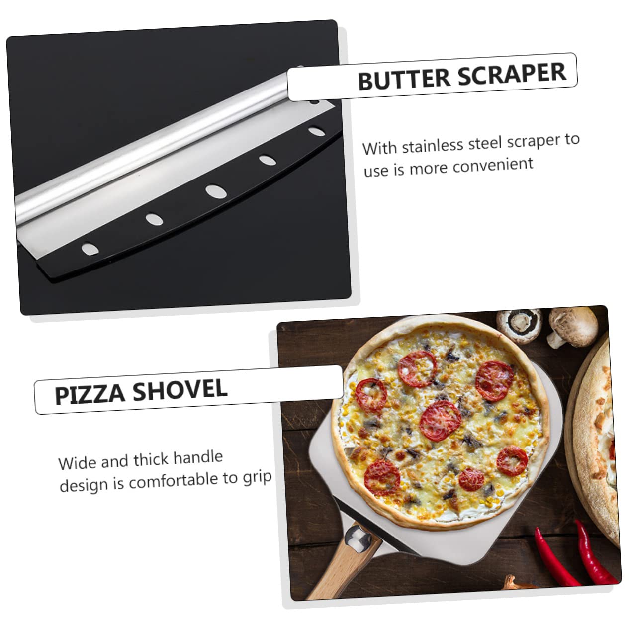 FUNOMOCYA Pizza Peel Shovel Set 2 Pcs Aluminum Pizza Shovels Heat-resistant Handle Ideal for Baking Cooking