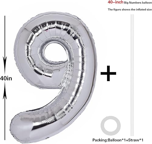 Miniatura 2 de Globo plateado de 40 pulgadas con el número 9, tamaño extra grande, globos de helio de aluminio de Mylar 9 para fiestas de cumpleaños, decoraciones