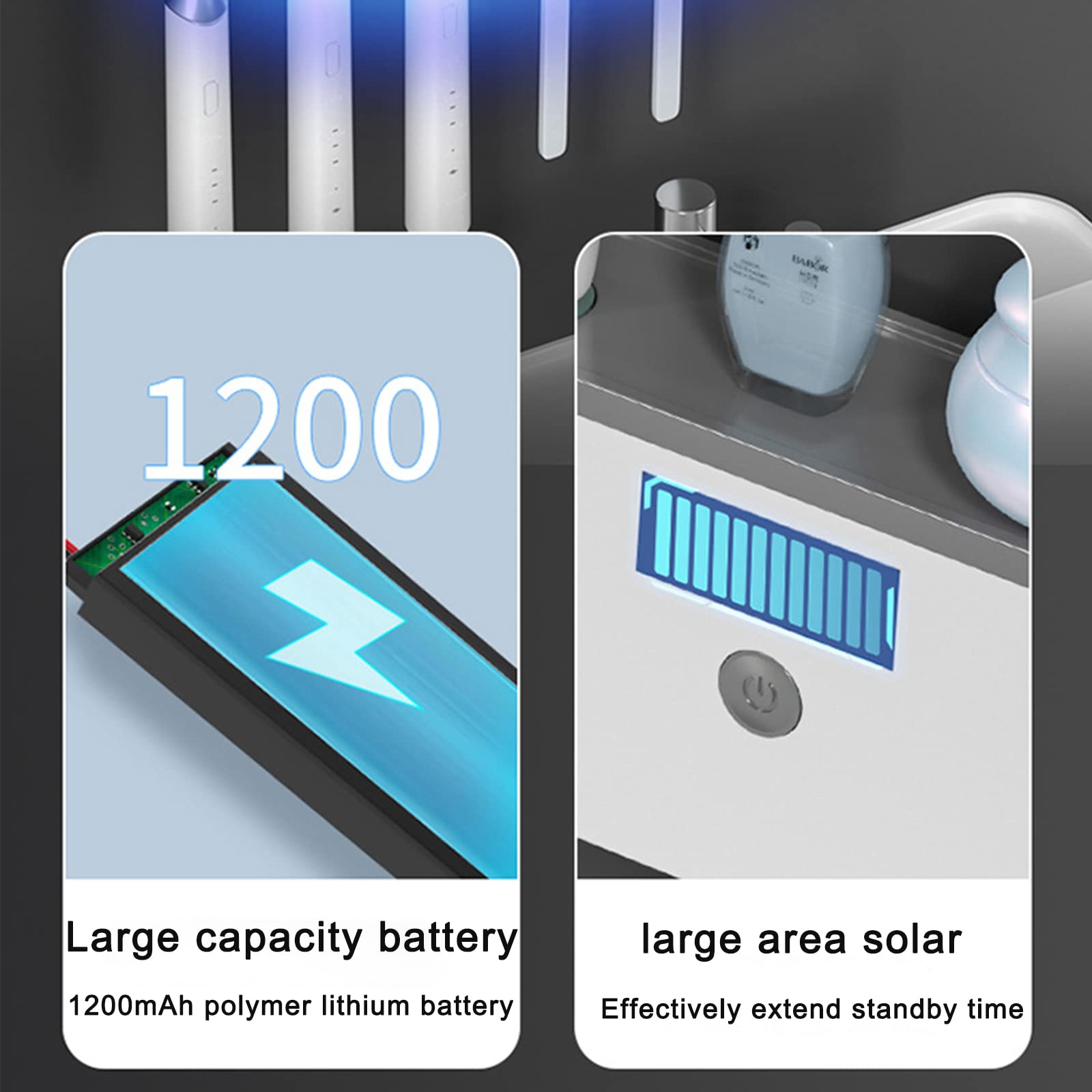 Desinfectante UV, soporte para cepillo de dientes montado en la pared con función de esterilización, desinfectante para cepillo de dientes eléctrico, secado al aire, organizador de baño, recargable