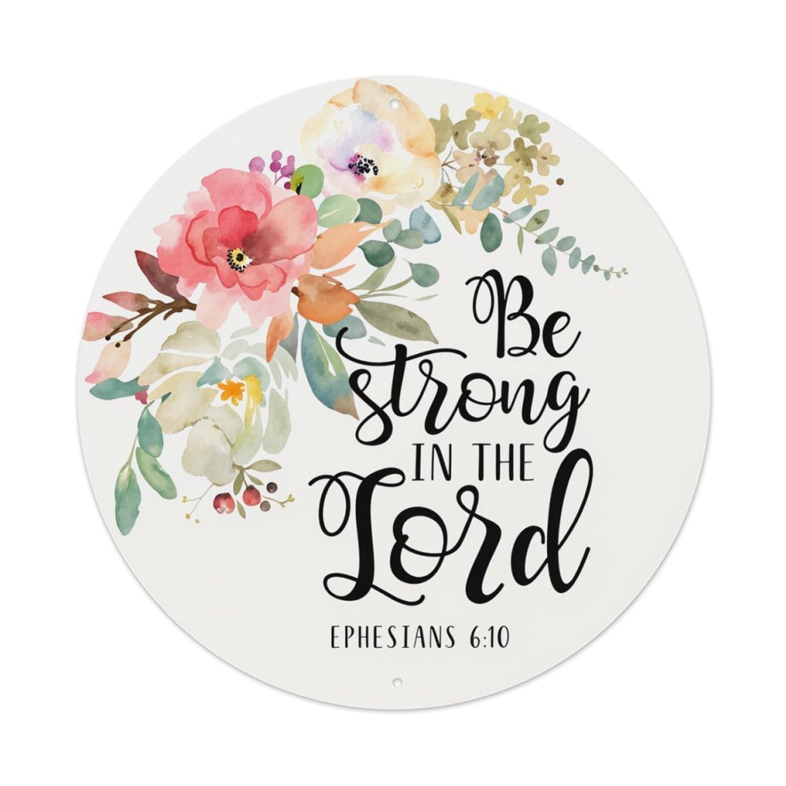 Floral Script Bible Verse Art Print_1 Round Tin Sign Retro Metal Sign for Cafe Bar Pub Home Game Room Gym Club Wall Decoration Vintage Metal Poster 8x8 Inch