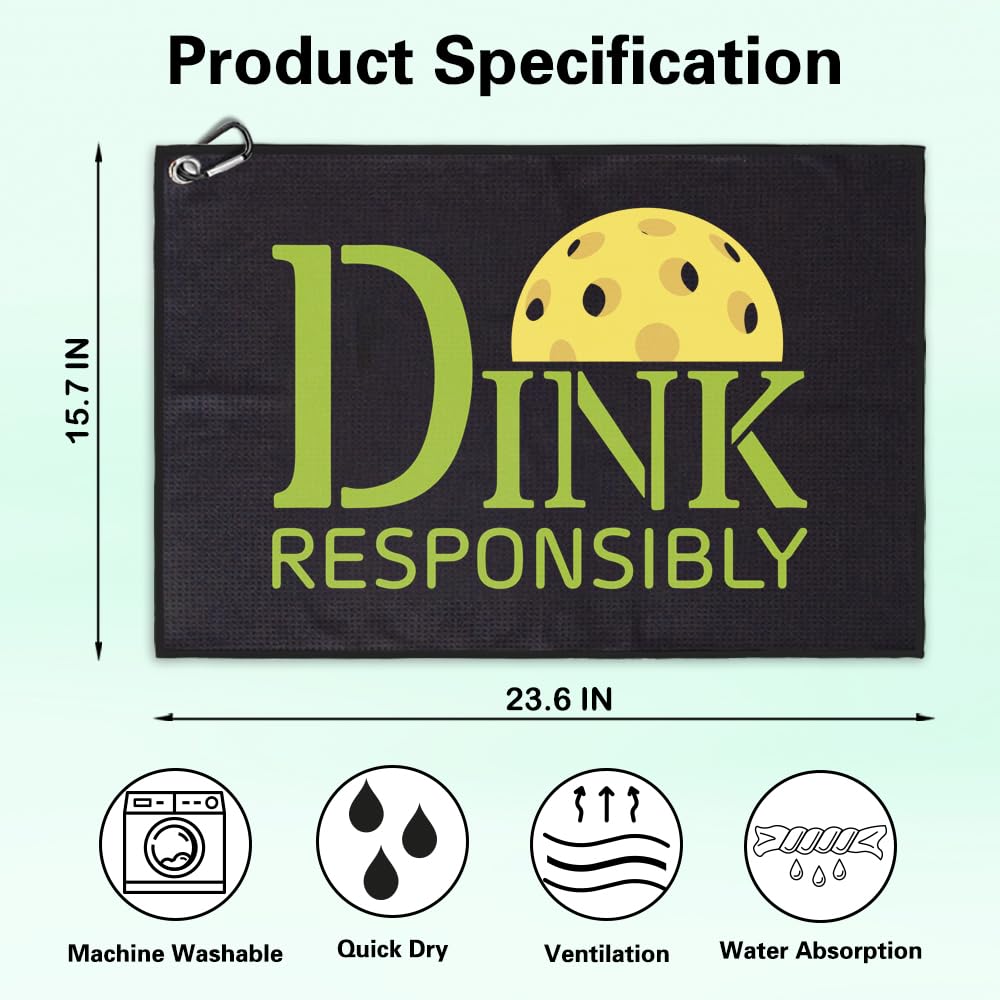 Msticey Dink Responsibly Funny Printed Microfiber Pickleball Towel with Clip, Great Pickleball Gifts for Dad Grandma Grandpa, Mother's Day Golfer Birthday Gifts, Pickleball Accessories for Men Women