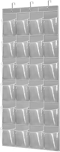 Organizador de zapatos sobre la puerta, zapatero para puerta de armario con 24 bolsillos y gancho, soporte para zapatos en la parte trasera de la