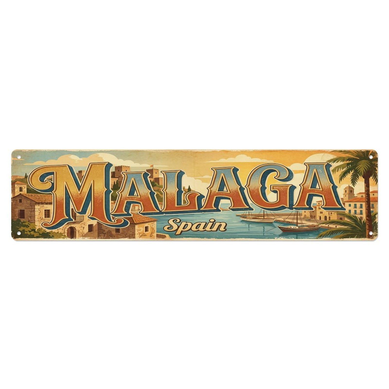 Vintage Travel Spain Malaga Metal Tin Sign