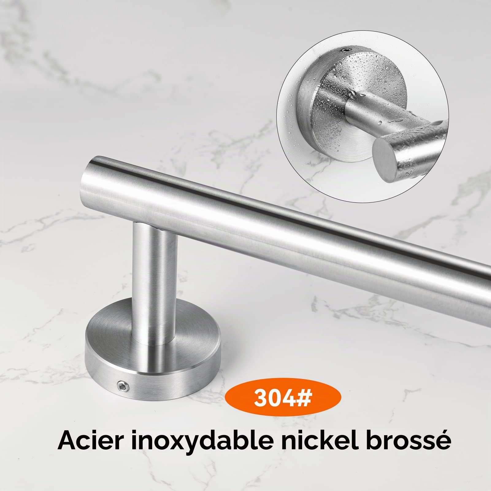 YUET 40cm Barres Porte-Serviettes SUS 304 Acier Inoxydable Murale Antirouille Percage Montage à Vis pour Accessoires de Salle de Bain Cuisine Lavabo, Argenté Brossé