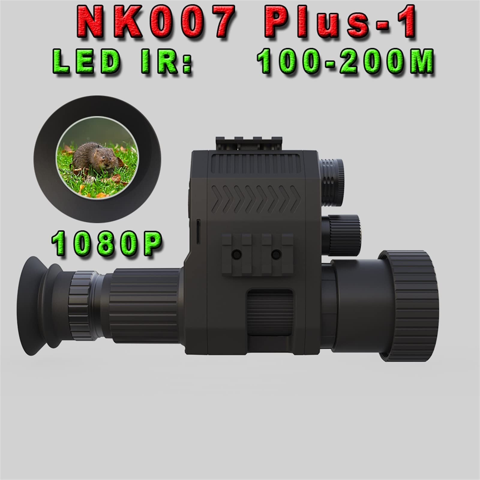 NK007Plus Monocular Negro Gafas de visión Nocturna Cámara de Grabación de Video HD1080P con 850nm Led/La-ser IR(007PLUS LED IR)