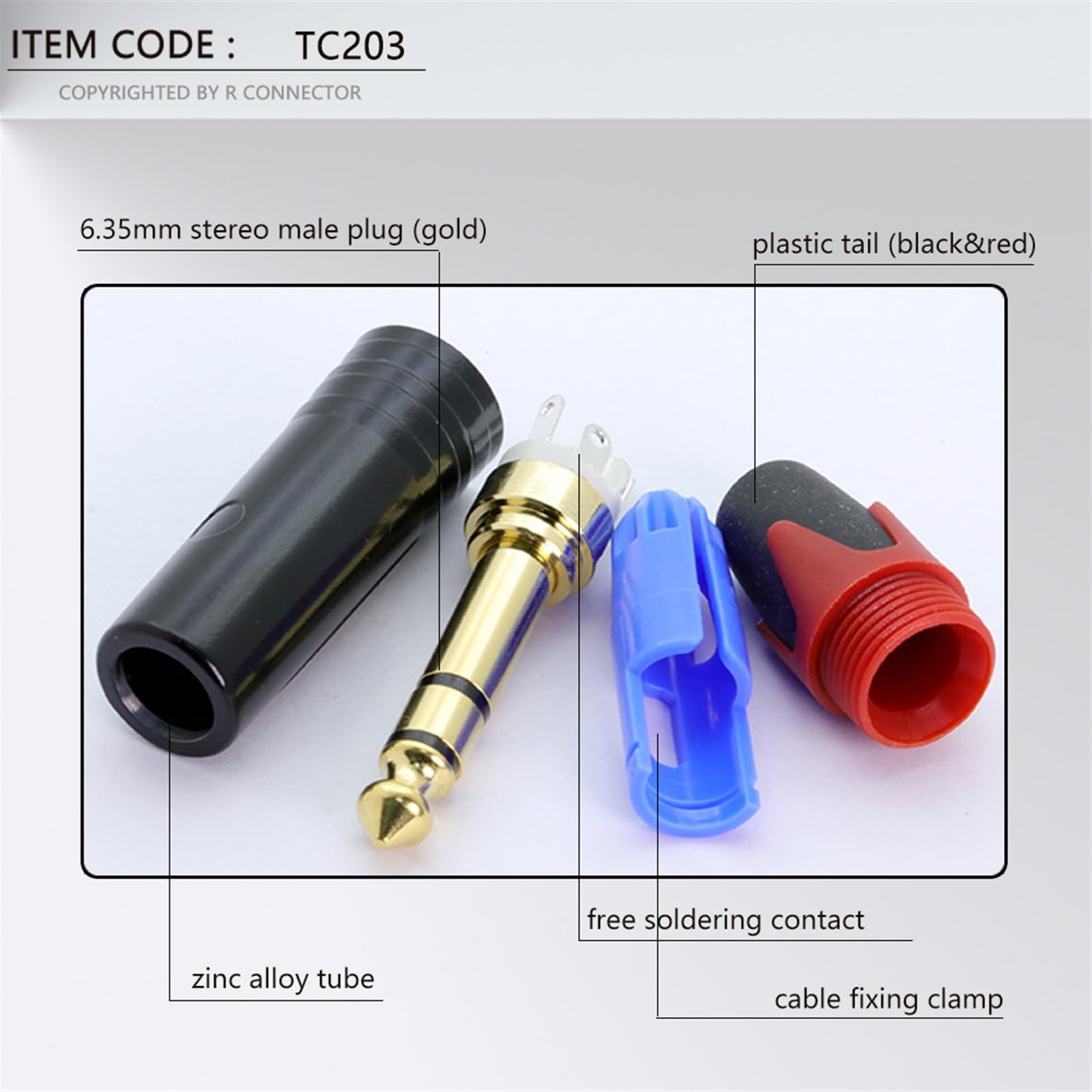 10 connettori jack da 6,35 mm a 3 poli stereo da 6,3 mm maschio da 6,3 mm, connettori per filo di saldatura per microfono, in ottone (rosso)