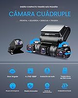 Vista 2 de PRUVEEO - Cámara de salpicadero de 360 grados de vista, 4 canales delantera, trasera, izquierda y derecha, cámara de tablero para autos, GPS WiFi