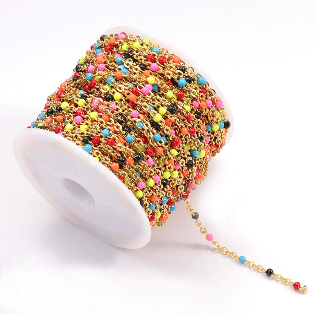 10 Metri/Rotolo Catena di Perline in Acciaio Inossidabile Rotolo di Cavo Collana in Oro Catena a Sfera for Gioielli Che Fanno Componenti Fai da Te (Color : Gold Colorful-2)