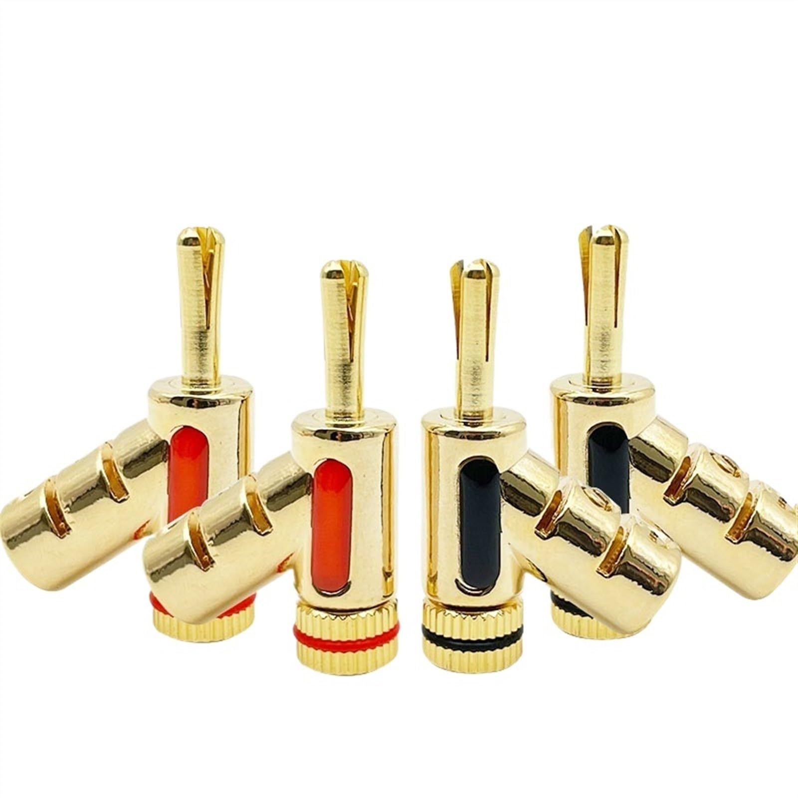 Connecteurs Banane plaqués Or 24K, fiche Banane à Verrouillage 45 degrés for câble de Haut-Parleur, 8 pièces/4 Paires(Black 8PCS)