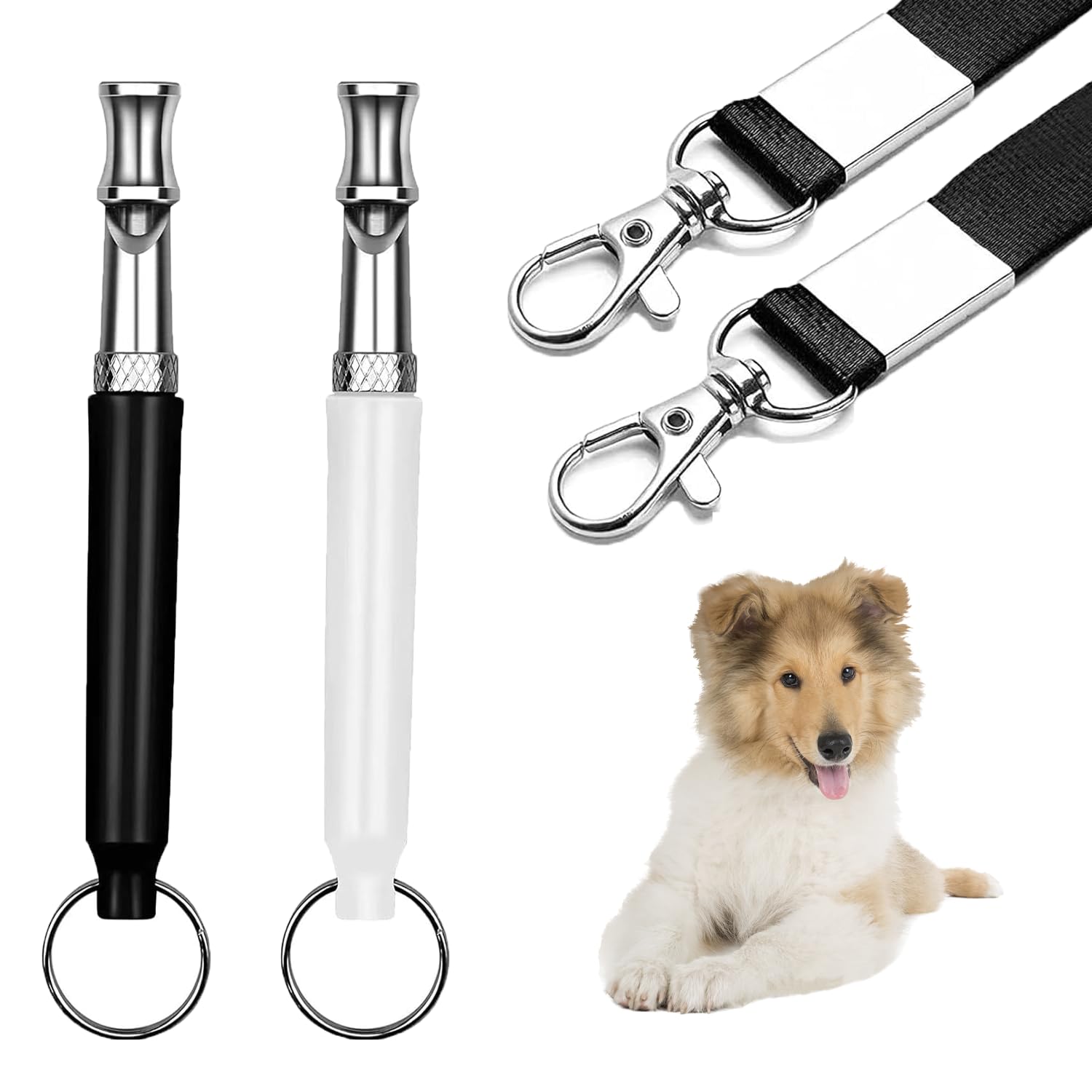 Dog Whistle to Stop Barking Neighbors Dog?Professional Recall Dog Training Whistles,2 Pcs Adjustable Silent Dog Whistle with Lanyard,Black and White