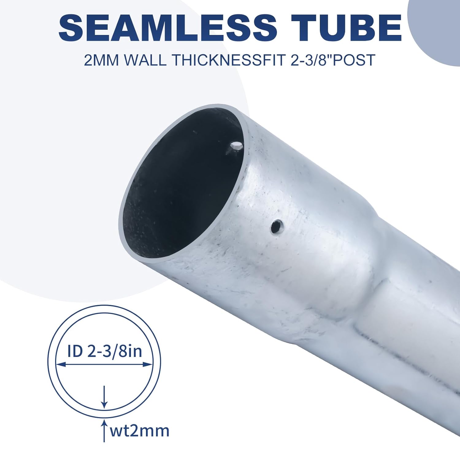 Fence Post Extension for 2-3/8" OD 12" Metal Posts, Heavy Duty Seamless Steel Fence Height Extender, Hot-Dip Galvanized Post Sleeve Riser Kit with Screws, Brackets and Caps, Pack of 2