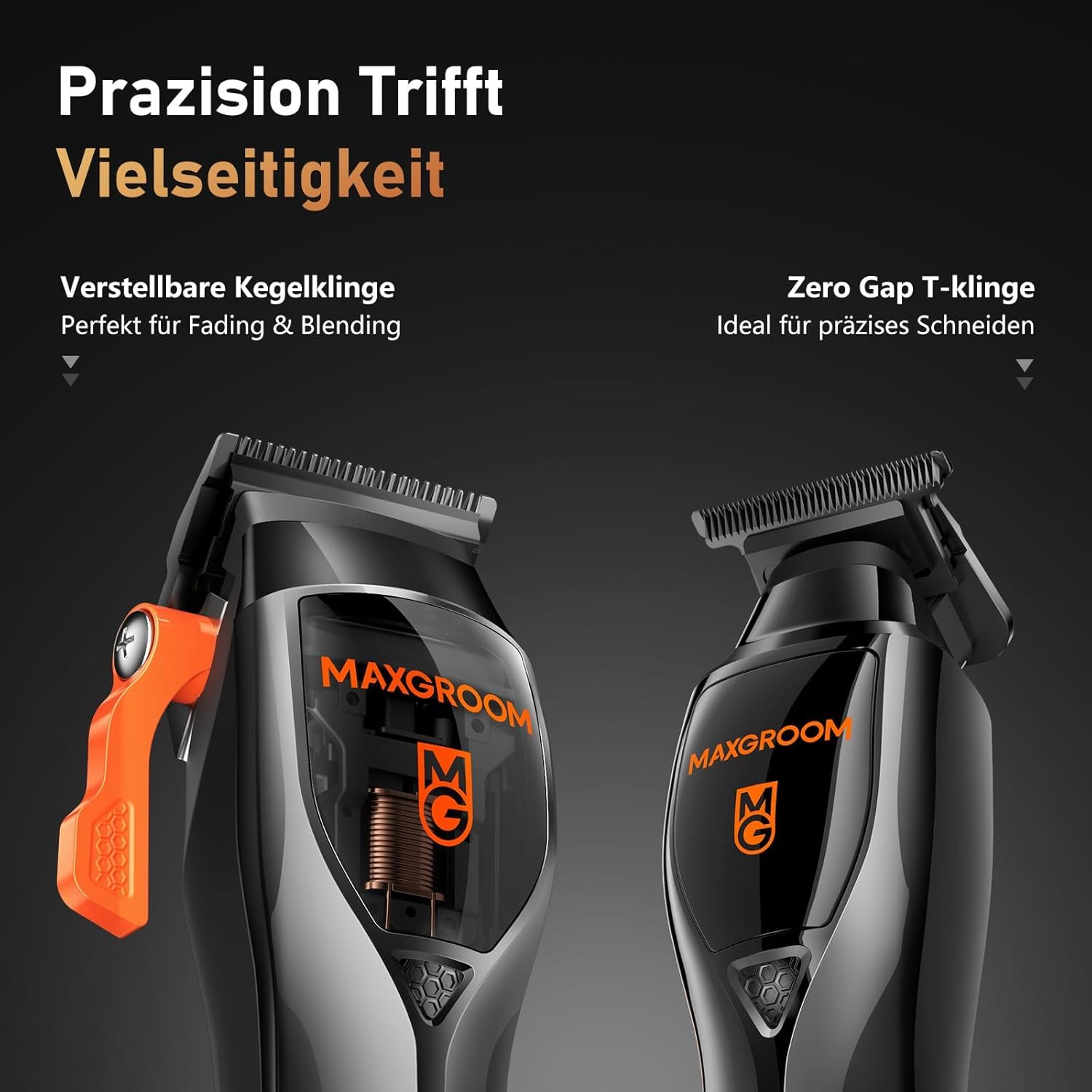 MAXGROOM Haarschneidemaschine Profi Set mit 9000 U/min Magnet-Motor, Diamantähnlich Beschichteten & Keramik-Klingen Haarschneider, Einstellbares Zero-Gap Konturen Haartrimmer, Akku, LED-Anzeige