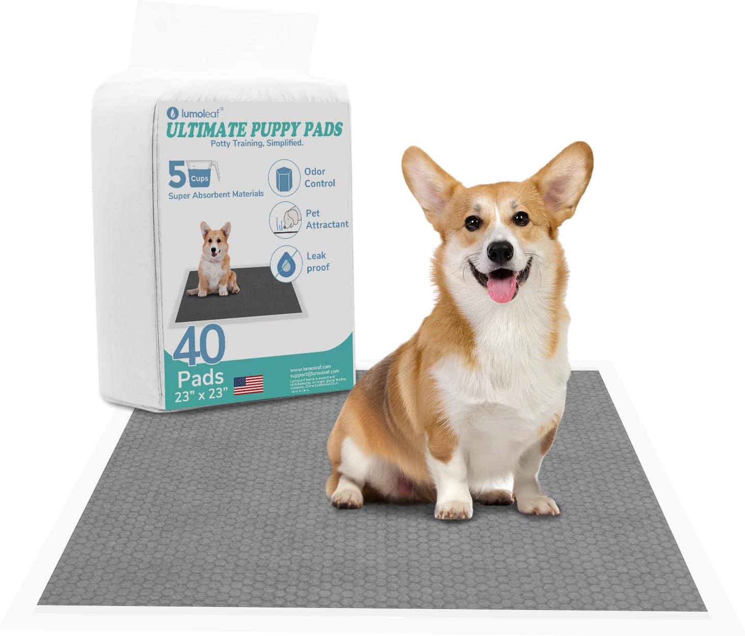 LumoLeaf Dog Training Pads 23” x 23” 40 Pads High Absorbency, Odor