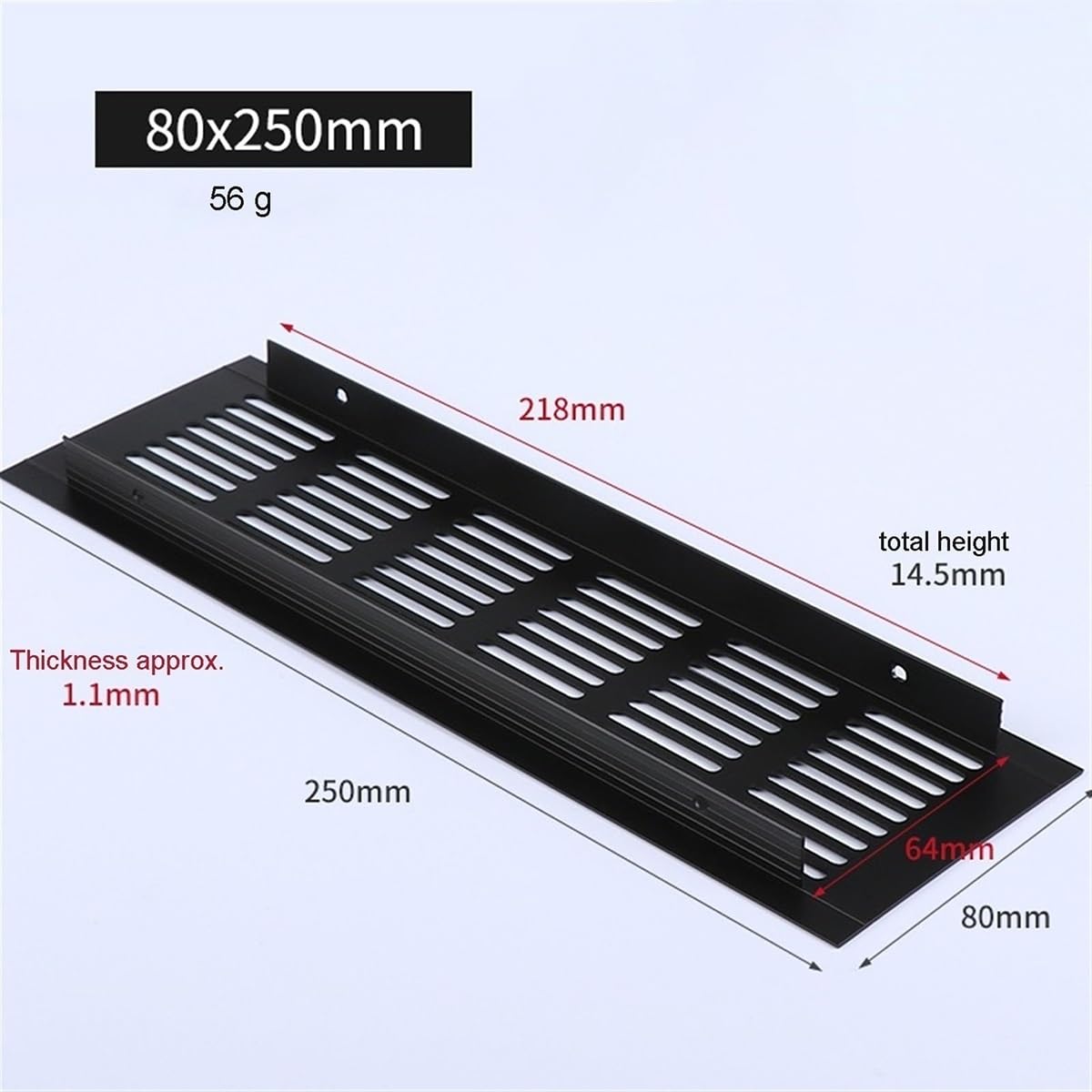 Copertura della griglia di ventilazione rettangolare in lega alluminio | Confezione da 2 misure multiple: for armadi, armadi, armadi e porte(80x250mm)