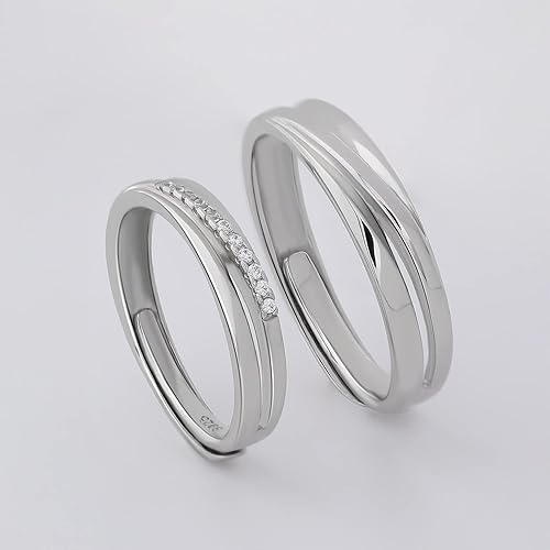 Miniatura 7 de Meissa Intertwined Couples Rings for Men and Women 925 Sterling Silver Wedding Bands Size Adjustable Anniversary Ring Set Promise Ring Set of two